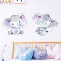 Cute baby elephant self adhesive wall sticker cartoon purple living room kids room home décor sticker BR0212H. 