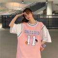 Fake Two Pieces Basketball WearTT-shirt Women's2022New Jersey Student Korean Style Loose Mid-Length Half Sleeveins-. 