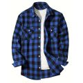Happy Night Men's Shirts Button-Up Classic Plaid Smart Casual Flannel Shirt Long Sleeved Chest Two Pockets Design Spring Autumn Men Tops. 