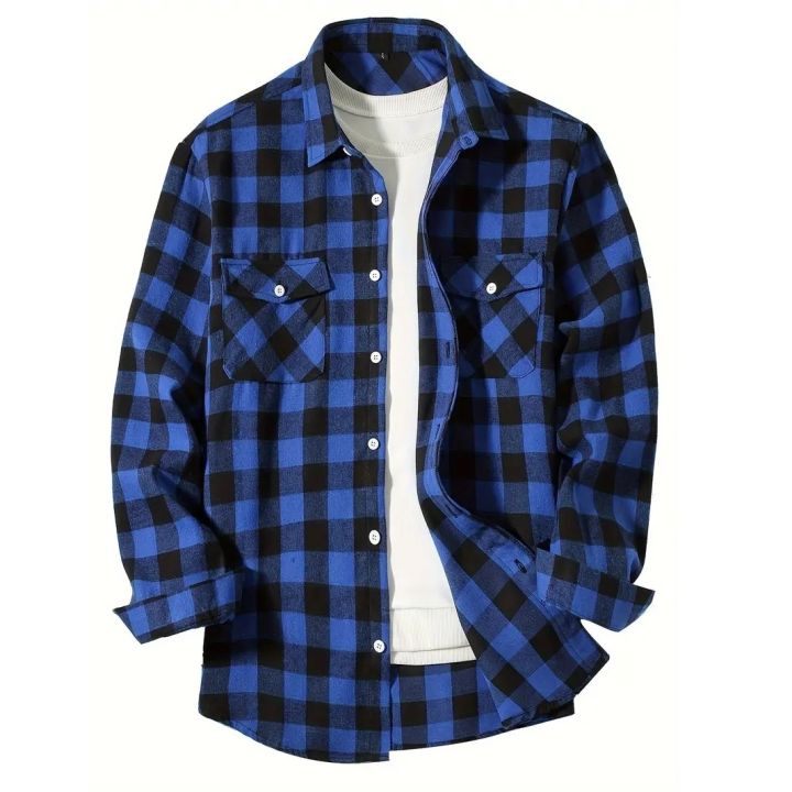 Happy%20Night%20Men's%20Shirts%20Button-Up%20Classic%20Plaid%20Smart%20Casual%20Flannel%20Shirt%20Long%20Sleeved%20Chest%20Two%20Pockets%20Design%20Spring%20Autumn%20Men%20Tops%20-%20Image%202