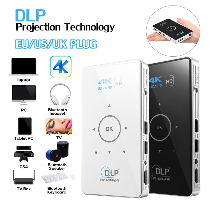 4K Full HD Smart DLP Mini Projector TV Audio LED Android 5G WiFi 1080P Home Theater HDMI Black EU Plug - Black European regulation