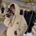 Imitation Lamb Wool Thickened Sweater Autumn and Winter New Schoolgirl Hooded Coat Korean Style Loose False Two Pieces Top.