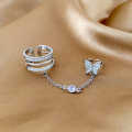 Butterfly Rings for Women Bling Crystal Rhinestones Finger Ring for Girls with Chain Tassel Finger Tip Rings.