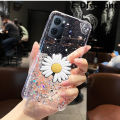 For OPPO Reno 7 Transparent Bling Glitter Cases Soft Clear Shining Sequin Case with Daisy Flowers Folding OPPO Reno7 Back Cover.