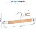 10 Pack Wooden Skirt Hangers with Adjustable Clips Non-Slip Trouser Hanger Natural Finish Lotus Wood Pants Hangers 360°.