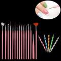 Nail Art Dotting tools and Painting Brush Set - (20pcs) - White, Pink , Black Random Colour.