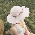 Summer Elegant Women's Sun Hat Flower Straw Hat Wide Brim Sea Beach Sun Hat Bone Capeline Chapeaux For Lady.