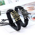 Hip Hop Rock Band Bracelet Steampunk Band Symbol Adjustable Wolf Head Charm Leather Bracelets Men Women Collection.