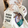 Autumn Winter Plus Velvet Casual Women Sweatshirt Harajuku Print Cartoon Big Bad Wolf Lady Clothes Lettersthin Pullover Female.