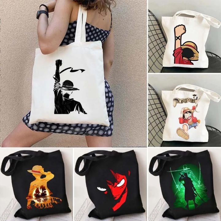 Aesthetic One Piece Japan Anime Luffy Zoro Monkey D Men Women Canvas Shoulder Totes Bag Eco Shopper Handbags Cotton Shopping Bag