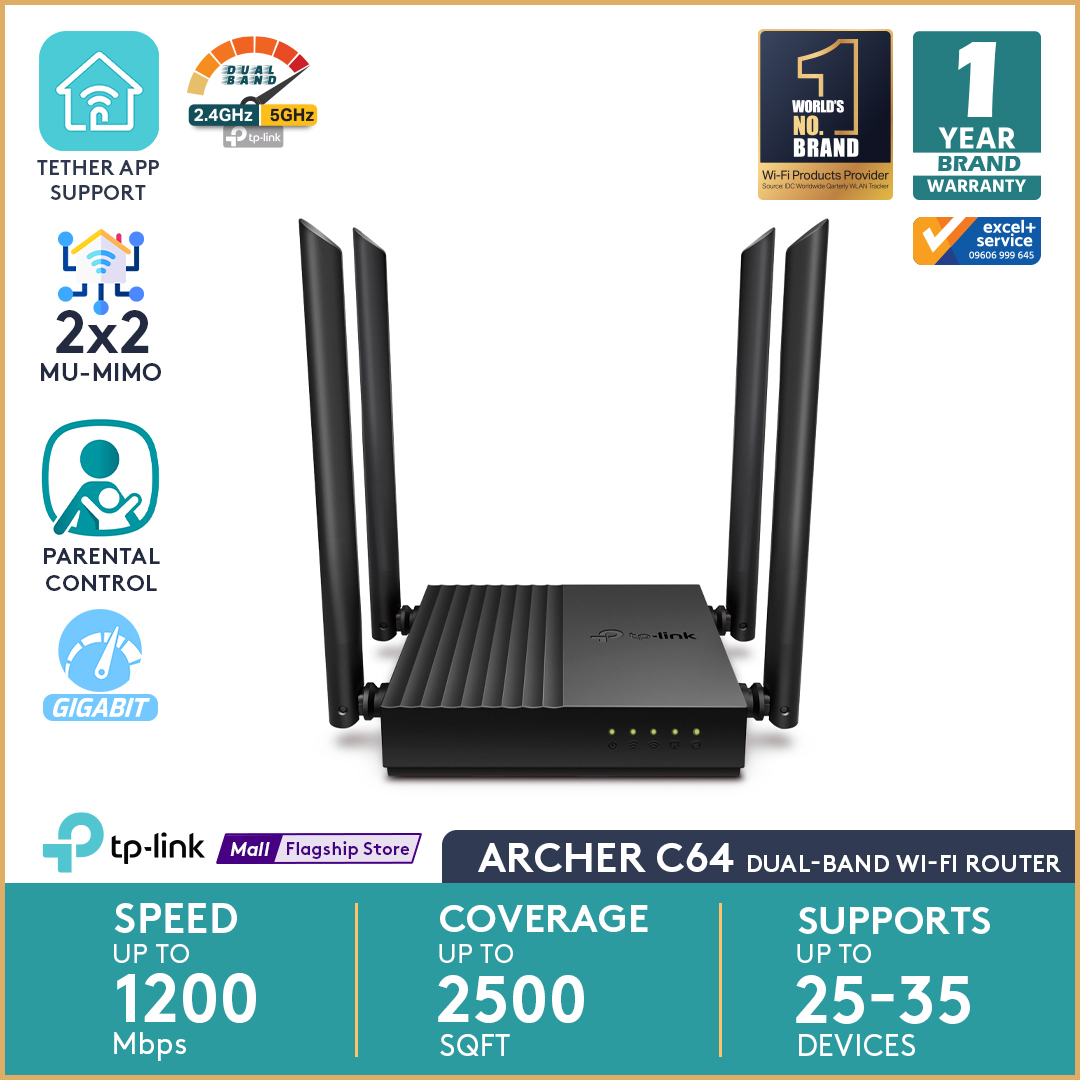TP-Link Archer C64 AC1200 Wireless MU-MIMO Gigabit WiFi Router