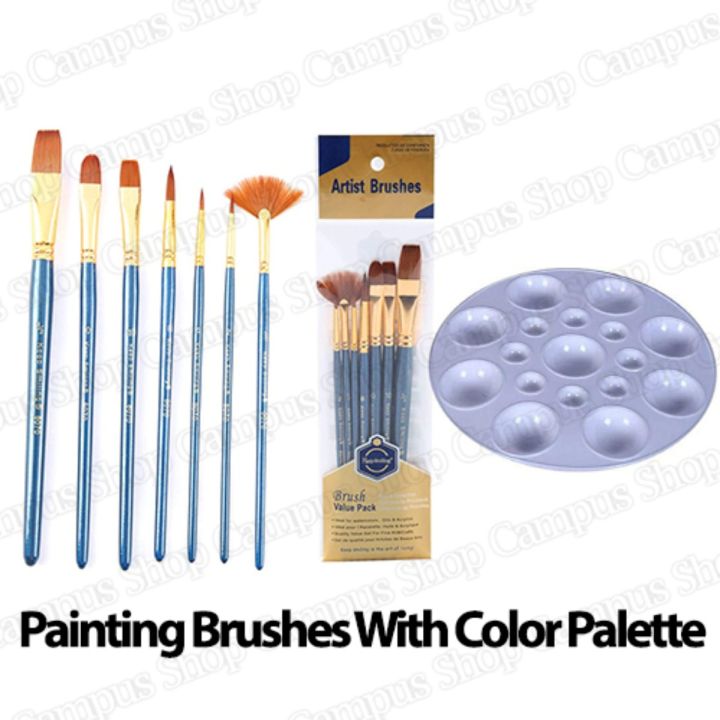 7 Pcs Paint Brush Set and 1 Pieces Artist Color Round Palette