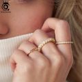 ORSA JEWELS 14K Gold Plated Full CZ Eternity Rings 925 Sterling Silver Dainty Finger Band for Women Wedding Jewelry Gift SR316.