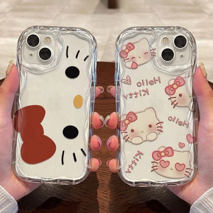 Cute Hello Kitty Cat Couple Clear Case Cover For VIVO V29E V27E V25E V25 V27 V23 V30 Pro V30E V21E V23E Y15S Casing Case Cartoon Soft Shockproof Silicone 3D Wavy Curved Edge Cover