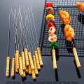 12Pcs Stainless Steel Barbecue Stick with Wooden Handle. 