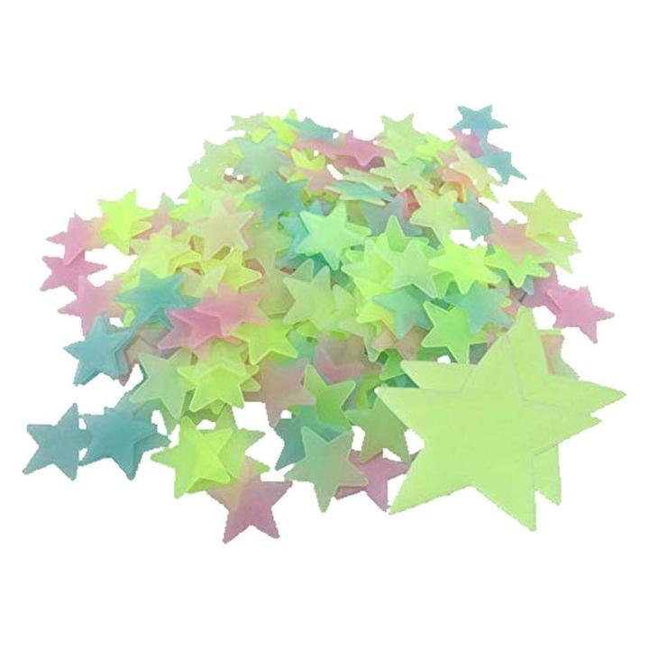 Multicolor Glow In The Dark 100 Pcs 3D Stars Wall Stickers Luminous Fluorescent Plastic Wall Sticker for Kids Baby Room Bedroom Ceiling Home Decor - sticker