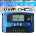 MPPT Solar Charge Controller 100A 60A 30A , 12V/ 24V Solar Panel Intelligent Regulator with Adjustable LCD Display Dual USB Port Timer Setting Auto Parameter. 