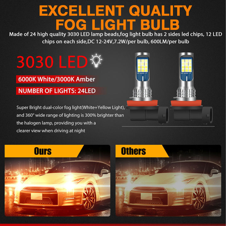 SL%202%20Pcs%20H8%20H11%20H16%20Dual%20Color%20Car%20Led%20Fog%20Lamp%20Bulbs%20White/amber%20Yellow%20Driving%20Drl%20Lights%20Ip65%20Waterproof%20-%20Image%207