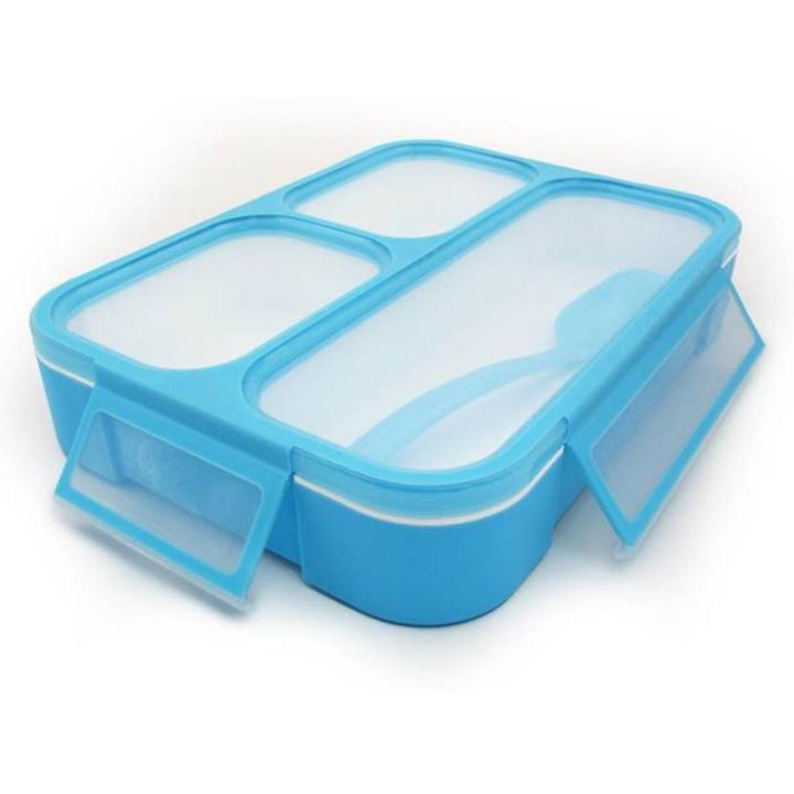 3 Grid Leak Proof Lunch Box, Microwave Safe, Insulated, 1000ml, Dishwasher Safe, PP and Silicon, Clear Top, with Spoon