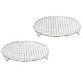 2X 304 Stainless Multipurpose Steel Round Grill Net with Foot Barbecue Rack Steam Baking Rack Camping Outdoor BBQ Meshes. 