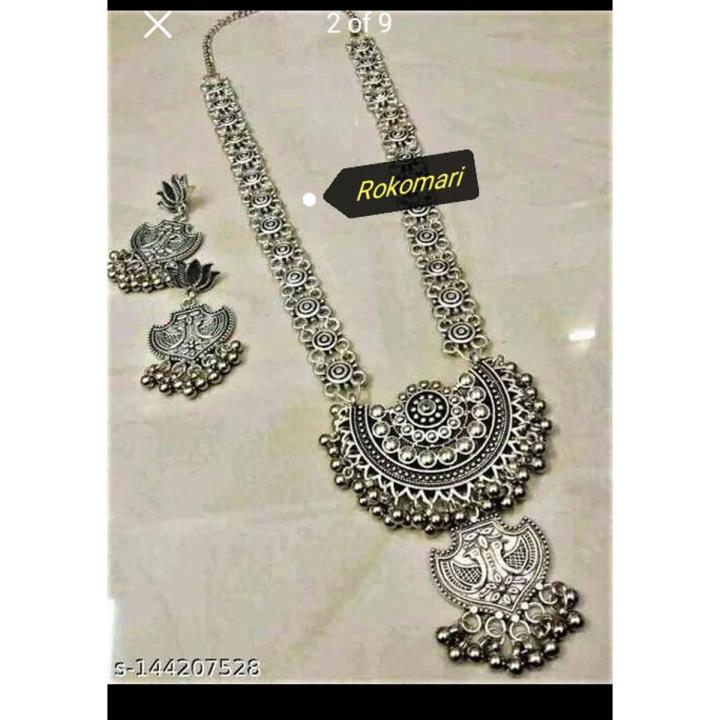 Gorgeous party wear antique silver pendant long necklace set for
