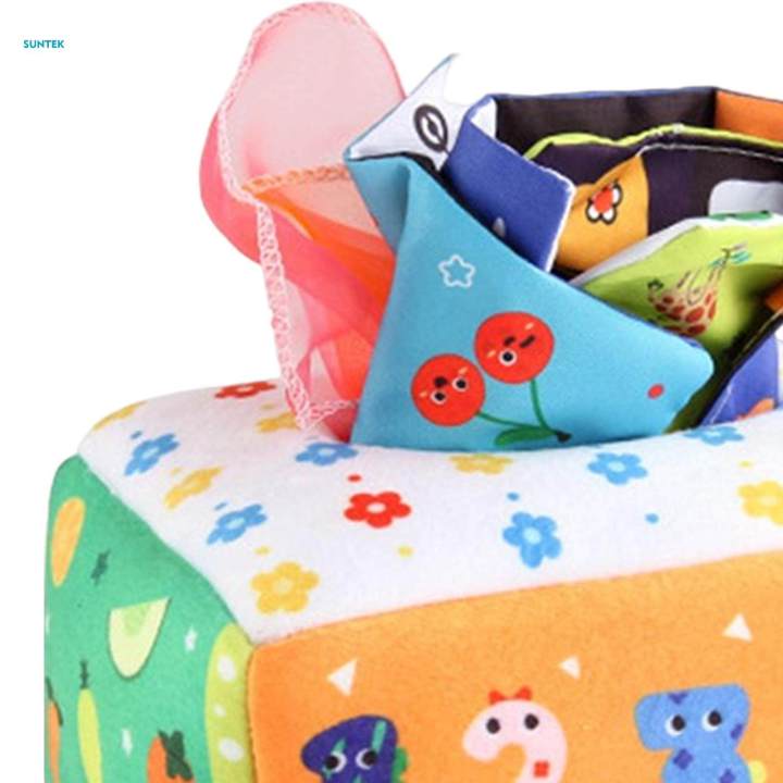 Pull Along Tissue Box Sensory Toy Busy Pull Tissues for Newborns Toddlers 6 to 12 Months