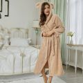 Winter Warm Casual Robes Woman Ear Hooded Bathrobe Plush Robe V Neck Long Sleeve Shawl Kimono Warm Bath Robes Female Warm Coat. 