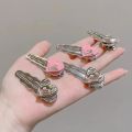 Y2K Exquisite Elegant Metal Wave Duckbill Hair Clips/ Versatile Pink Heart Rhinestone Side Bangs Hair Ornament. 