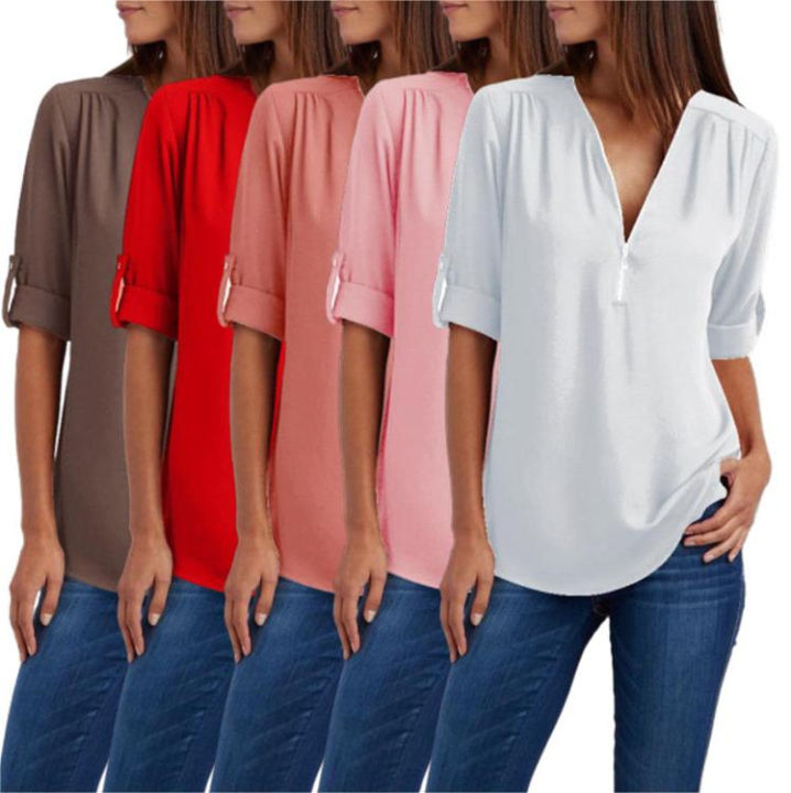 Women Tops Plus Size V-neck Long Sleeve Chiffon Elegant Design Women Blouse Lady Shirt Blouse For Women