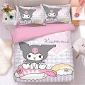 Cute Kuromi new four-piece bed sheet set with bunk bed single bed three-piece set Sanrio anime girly heart bedding wholesale.