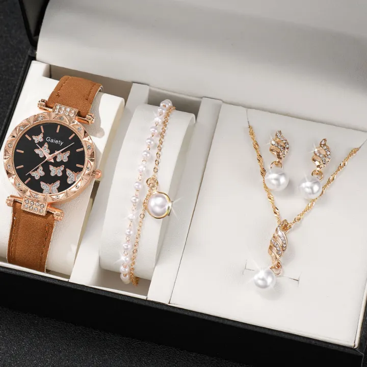 5pcs%20set%20pearl%20bracelet%20necklace%20earrings%20with%20butterfly%20quartz%20watch%20for%20women%20(No%20Box)%20-%20Image%204