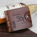 Men's Leather Wallet with Button and Accordion Design.