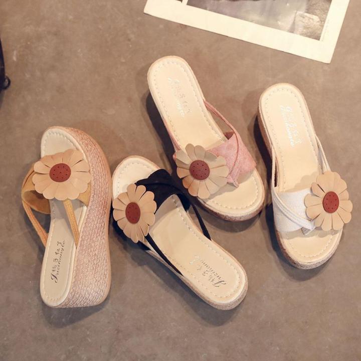 Internet Celebrity Wedge Sandals Women's Summer Outerwear2023New Thick Bottom Sponge Cake Slipper Fashion All-Matching High Heel Slippers