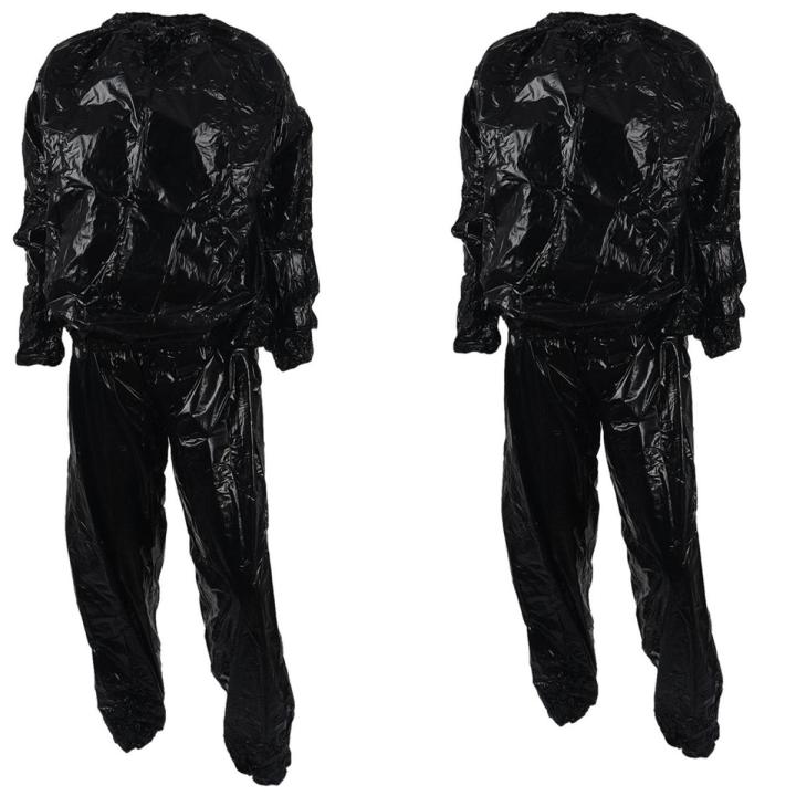 2 Pcs Heavy Duty Fitness Weight Loss Sweat Sauna Suit Exercise Gym Anti-Rip Black XL & 4XL