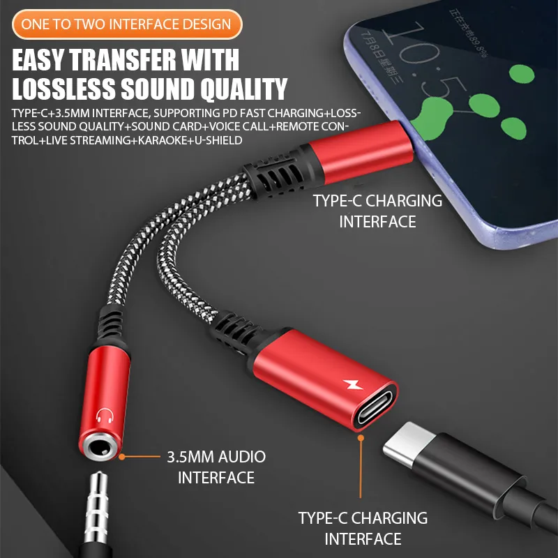 Headphone Jack Adapter in USB Type C To Audio Adaptor PD