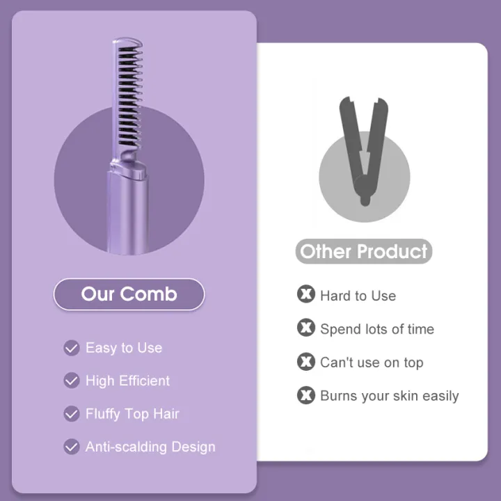 HEGRUS%202%20in%201%20Mini%20Straight%20Hair%20Comb%20Straightening%20Curling%20Brush%20Fast%20Heating%20Negative%20Ion%20Wireless%20Hair%20Straightener%20Gift%20Metal%20Ceramic%20Heating%20Element%20Styling%20Tools%20Women%20-%20Image%204
