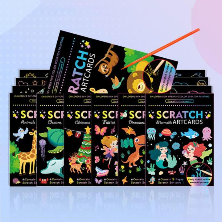 Magic Rainbow Color Scratch Painting Card Set Cartoon Coloring Books Drawing Board Kids DIY Educational Toys Children Gifts Toy