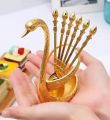 Spoon Set With Swan Stand - Golden / Silver.