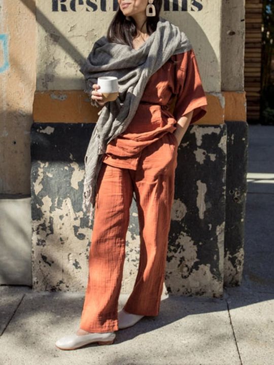 Women%20relax%20wear%20Pajama%20Robe%20Sets%20Cotton%20crepeTops+%20Pants%202%20Pieces%20Sets%20Casual%20Trouser%20Home%20wear%20Suits%20Nightgown%20-%20Image%206