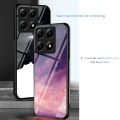 Biruiqu For Xiaomi Mi 14T Pro Shockproof Starry Colorful Tempered Glass Back Soft Silicone Edge Case Cover. 