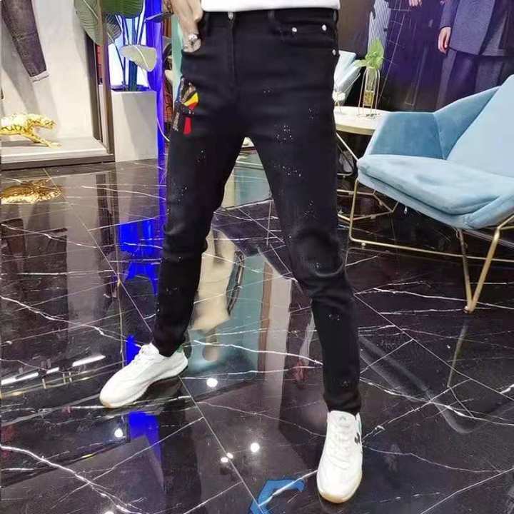 Men's%20Autumn%20New%20European%20Station%20Personality%20Trend%20Head%20Print%20Rhinestone%20Casual%20Ankle%20Banded%20Pants%20Denim%20Trousers%20Men%20-%20Image%204