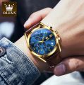 OLIVS Leather Waterproof Quartz Fashion Watch for Men.