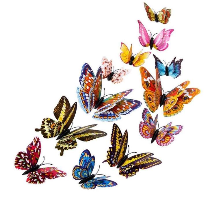 12 Pcs 3D Double Wings Butterfly Wall Stickers