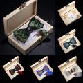 KAMBERFT design handmade feather bow tie brooch wooden box set high quality men's bowtie leather tie for wedding party banquet.
