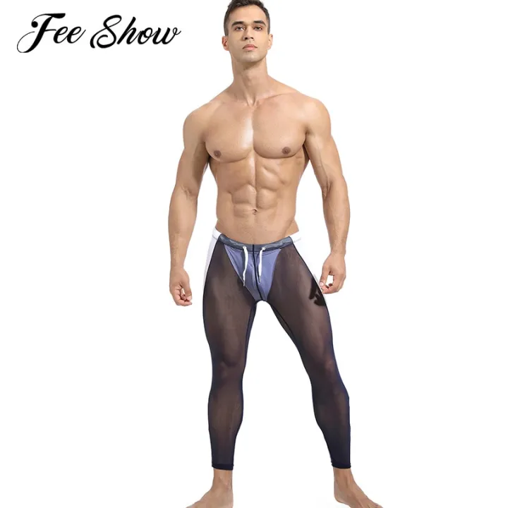 Men%20Breathable%20Pure%20Color%20See-through%20Mesh%20Skin%20Tight%20Sport%20Cycling%20Gym%20Training%20Leggings%20Trousers%20Elastic%20Waistband%20Drawstring%20-%20Image%202