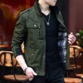 Men's Jacket Korean Version Trend Standing Collar Spring and Autumn Season Thickened Denim Workwear Pure Cotton Coat Top Clothes.