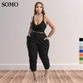Sleeveless Plus Size Sets Summer Clothes for Women 2 Piece Crop Top Long Pants Stracksuit Solid Color Wholesale Dropsping.
