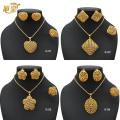 XUHUANG Luxury Dubai Gold Plated Jewelry Set For Women Flower With Tassel Big Nigerian Indian Bridal Necklaces Earrings Rings.