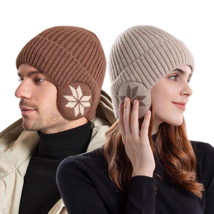 New Unisex Winter Knitted Hat With Earflap Fashion Beanie Hats For Men Women Outdoor Classic Keep Warm Cap-MOILY