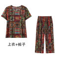Mom Summer Clothes Ice Silk Two-Piece Suit Middle-Aged and Elderly Women's Clothing Stylish Trendy Top Middle-Aged Women Summer Grandma's Suit.